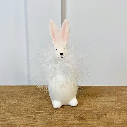 Ceramic Rabbit with Feathered Neck, 13cm