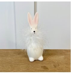A Sweet Ceramic Rabbit with Feathered Neck