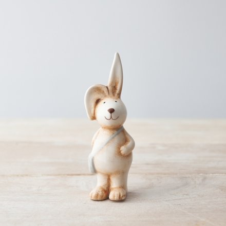 A Delightful Ceramic Rabbit Ornament with Grey Satchel