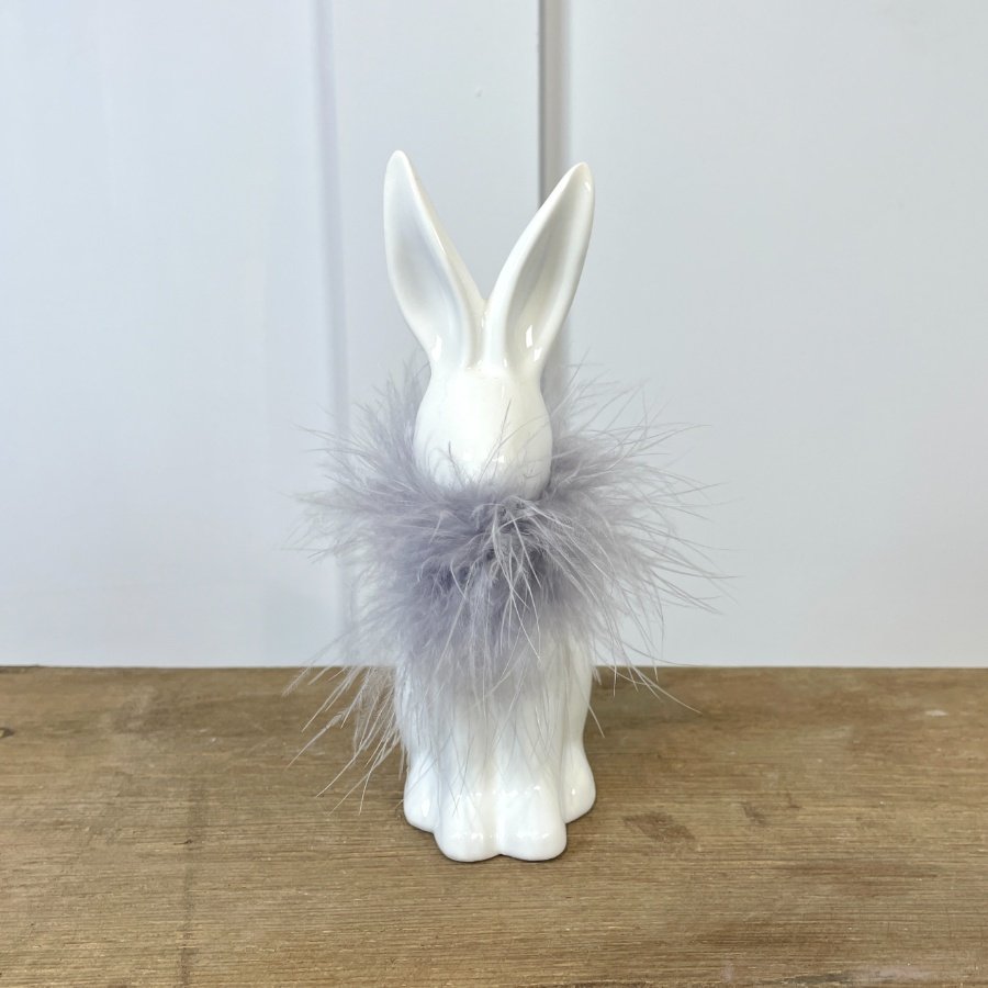White Rabbit with Feathered Collar, 16.5cm | 56066 | Interior Decor ...