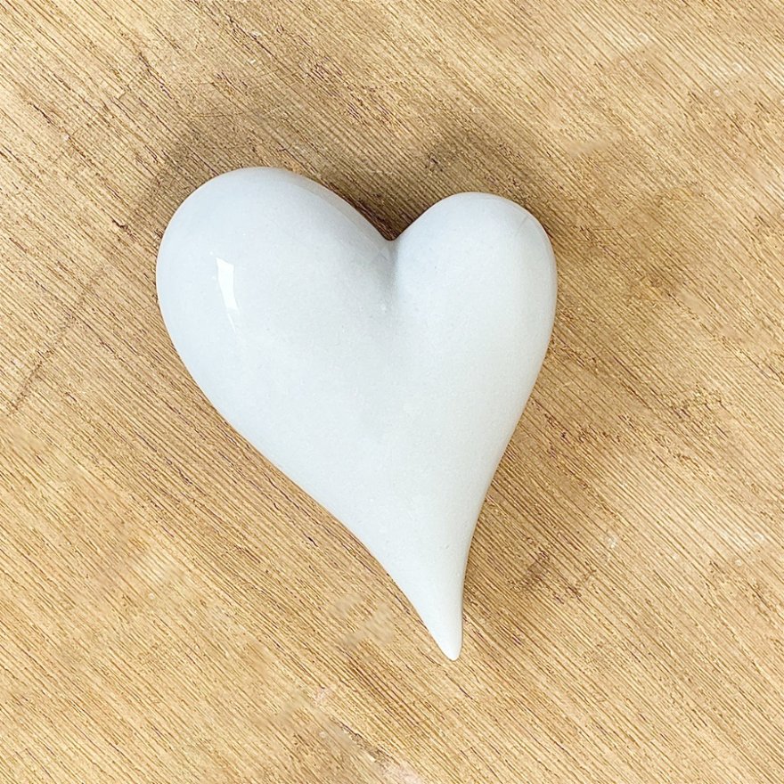 Large White Ceramic Whole Heart Ornament, 13.5cm
