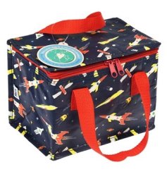 A fun and colourful lunch bag in a space & rocket design