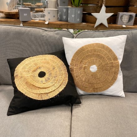 2 Assorted Natural Jute Cushions in Black or White