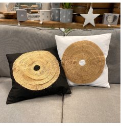 2 Assorted Natural Jute Cushions in Black or White