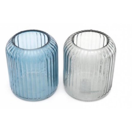 Assortment of 2 Ribbed Candle Holder, 12.5cm