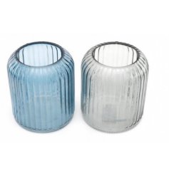 2 Assorted Glass Ribbed Candle Holder