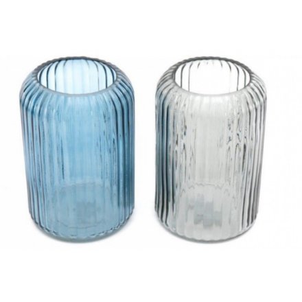 Assortment of 2 Ribbed Candle Holders, 16cm