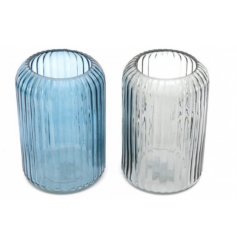 2 Assorted Ribbed Glass Candle Holder