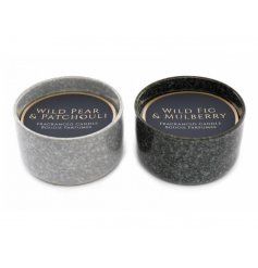 2 Assorted, Sweetly Scented Candle Pots in Two Toned Grey