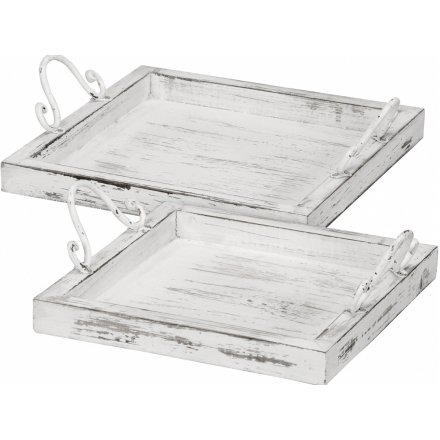 Set of 2 Square Trays in White