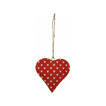 White and Red Hanging Metal Heart, 10cm