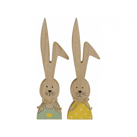 2 Assorted Wooden Bunny Decorations, 19cm