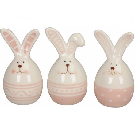 3 Assorted Pink & White Bunnies, 9.5cm