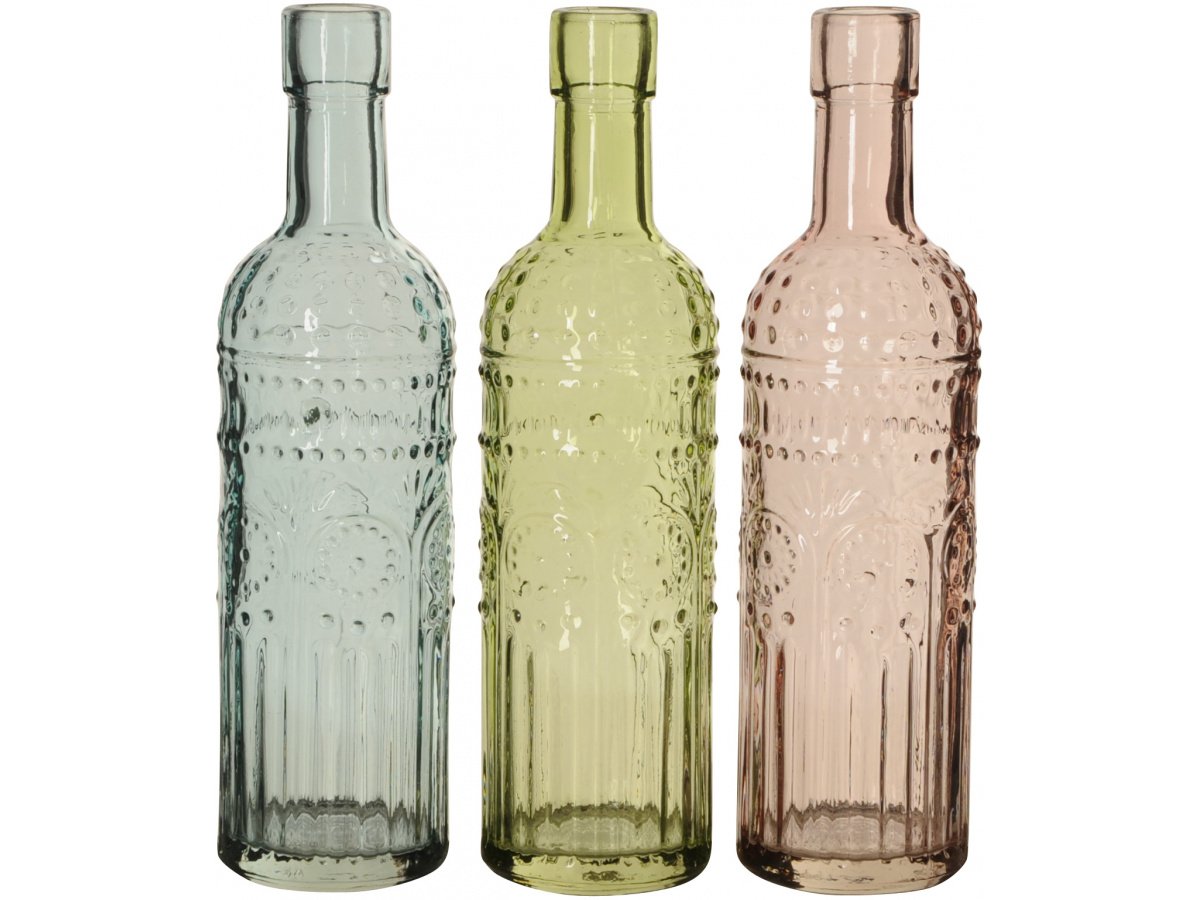 3 Assorted Tall Glass Bottle Vases, 20cm 56270 Homeware / Jugs