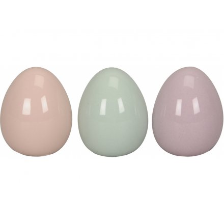 3 Assorted Pastel Ceramic Eggs, 6.5cm