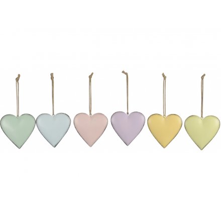 6 Assorted Hanging Hearts, 11cm