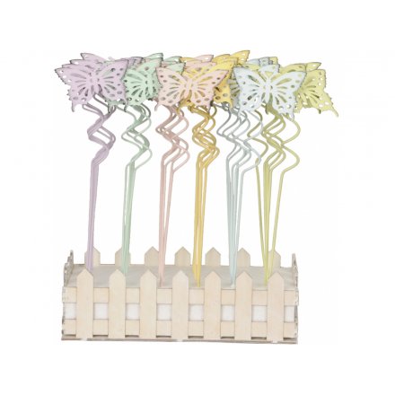Colourful Butterfly Metal Garden Stakes 23cm CDU