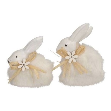 Set of 2 White Rabbits, 10cm