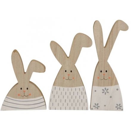 Wooden Rabbits, 3 Assorted, 24cm