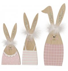 Set of 3 Wooden Rabbit Decorations