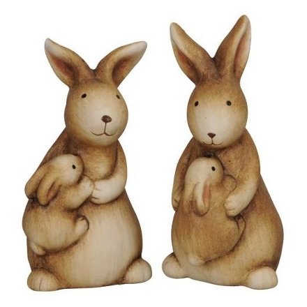 Assortment of 2 Rabbits with Bunnies, 10cm