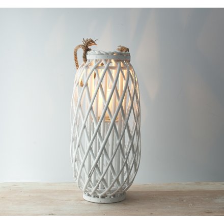 A Country Styled Wicker Lattice Lantern in White