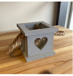 A simple and stylish Grey Wooden Candle Holder Tray with Heart Cut Out