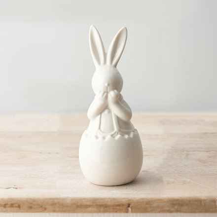 A Delightful White Ceramic Bunny in Cracked Egg