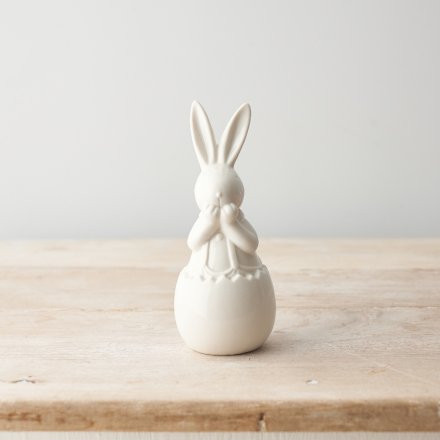 A Sweet White Ceramic Bunny in Cracked Egg