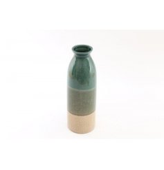 An attractive vase with an ombre green glazed finish with crackled texture. 