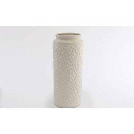 Cream Embossed Vase, 24cm