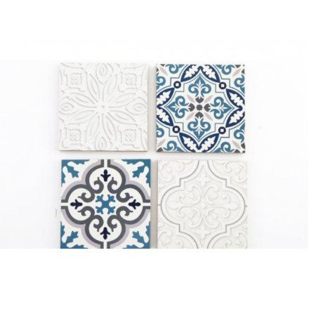 Set of Four Wooden Coasters in Mosaic Design