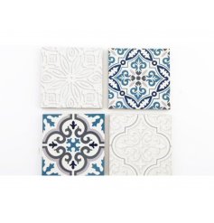 Set of Four Wooden Coasters in Mosaic Design