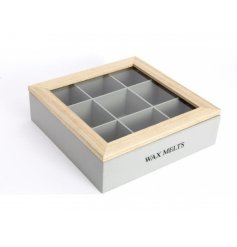 A Grey Wooden Wax Melt Storage Box with Natural Edging 