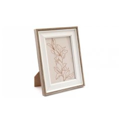 A Country Styled White Photo Frame with Wooden Edge Details