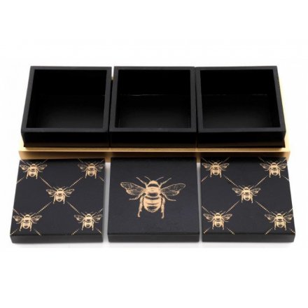 Black and Gold Wooden Bee Storage Box 