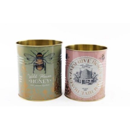 A Set of 2 Storage Tins with Distressed Finish