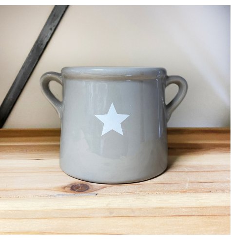 A Festive Grey Pot with White Christmas Star