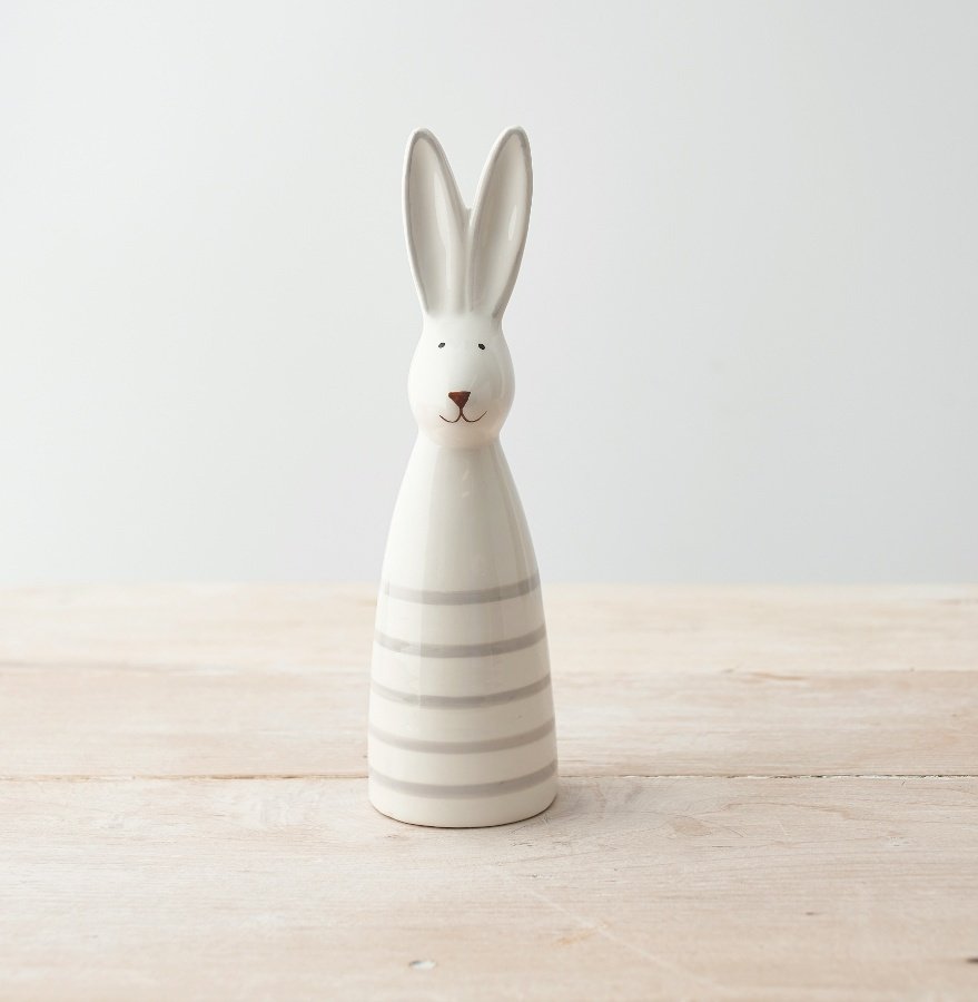 A Charmingly Delightful White Rabbit with Grey Stripe Details