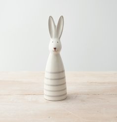 A Charmingly Delightful White Rabbit with Grey Stripe Details