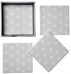 A Stunning Set of Four Coasters in Grey with White Star Decal