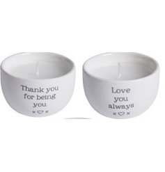 An Assortment of 2 Candles with Sweet Mini Messages