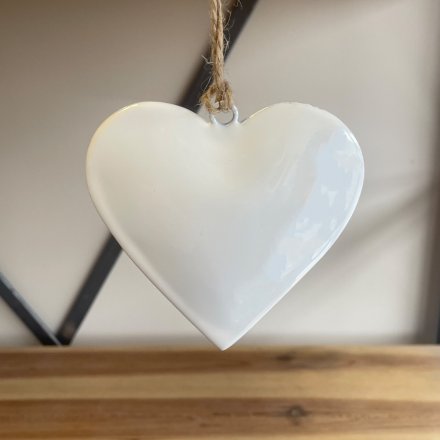 Enamel White Hanging Heart (10cm)