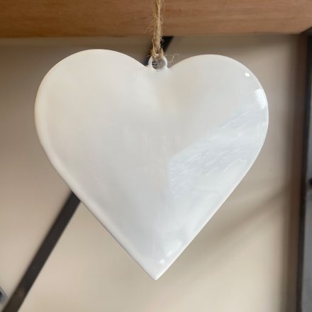 Enamel White Hanging Heart (12cm)