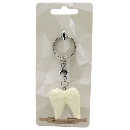 A chic and classic pair of angel wings on a key ring. A lovely gift item and fashion accessory.