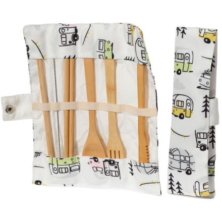 Bamboo Cutlery 6 Piece Set In Canvas Holder