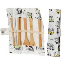 A Fun and Practical 6 Piece Bamboo Set with Canvas Holder