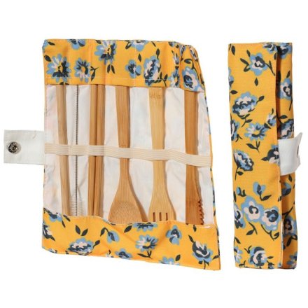 Bamboo Cutlery 6 Piece Set In Canvas Holder