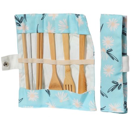Blue Daisy Bamboo Cutlery 6 Piece Set