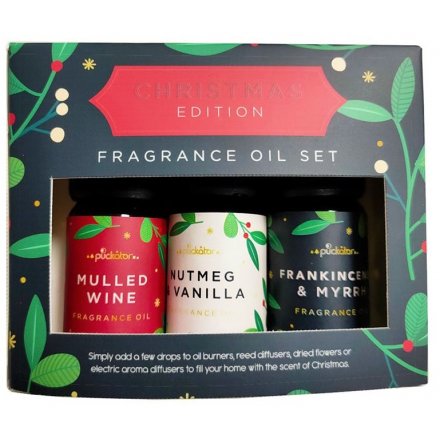 Set Of 3 Christmas Fragrance Oils - Mulled Wine, Nutmeg & Vanilla, Frankincense & Myrrh, 10ml